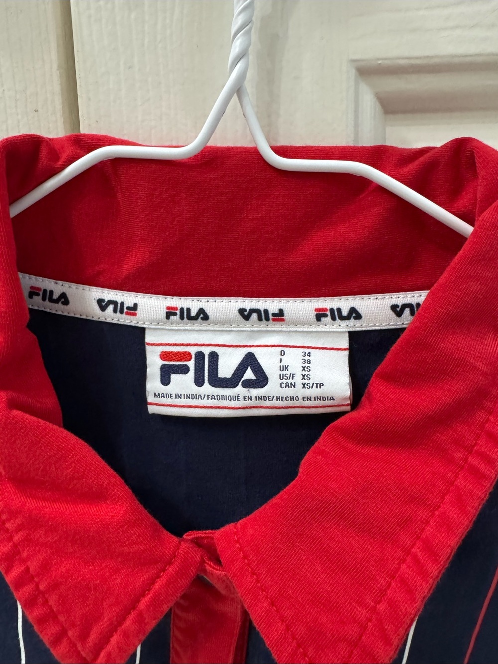 FILA Kids Red & Navy Striped Bottoms shirt, size XS